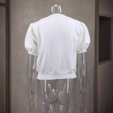 Fongt And Sweet Niche Wind 2025 Spring New V-Necked Short-Sleeved Personality Double Bow Solid Color Sweater Woman