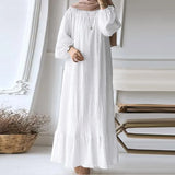 Fongt Muslim Women's Robes Spring And Autumn New Fashion Bubble Sleeves Retro Pocket Hem Side Dress