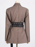 Fongt Jacket Female 2024 Autumn Dress New Fashion Temperament Side Belt Waist Advanced Sense Splicing Long-Sleeved Suit-Outfit