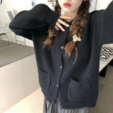 Fongt College Wind Sweet Pink Sweater Coat Female Loose Spring Lazy Lazy Thick Knit Cardigan Jacket To Wear-Outfit