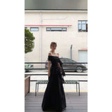 Fongt Shoulder Ribbon Dress Women's Summer Fashion Temperament Reduction Loose Thin A Word Long Dress
