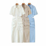New Solid Color Back Hollowed-Out Short-Sleeved Dress In The Autumn Of 2024-Outfit