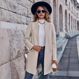 Fongt Winter New 2024 Women's Fashion Cardigan Standing Collar Solid Color Versatile Medium Coat-Outfit