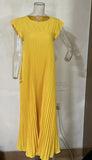 Fongt New Fall 2023 Solid Color Round Collar Sleeveless Pleated Design Loose Dress-Outfit