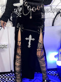 Vintage Black High Split Skirts Aesthetic Sexy High Waist Bow Bodycon Long Skirt Elegant E Girl Punk Partywear Clothes