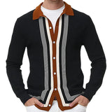 Fongt Men's Spring And Autumn New Men's Long Sleeves Knits Striped Business Men's Polo