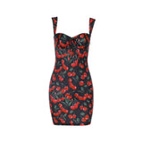 Fongt Spring 2025 New Short Dress Small Scented Style Elegance Cherry-Print Suspension