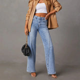 Fongt Ebay New Comfortable Casual Loose Splicing Wide Leg Women's Jeans-32149-Outfit