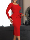 Fongt Large Size Women's Autumn And Winter New Long-Sleeved OL Temperament Elegant Lotus Leaf Side African Dress