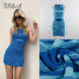 2021 Knit Crop Top Women Sleeveless Basic T Shirts Casual Summer Off Shoulder Blue O Neck Tank Top Vintage