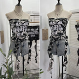 Fongt Shooting Hottie Camouflage Letter Print Chest Vest With Chest Pad Irregular Ribbon Short Top 8088