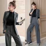 Fongt And Autumn 2025 Dark Gray Small Suit Suit Female British Wind Wide Leg Pants Casual Fried Street Suit Suit