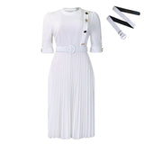 Fongt Women's 2025 Autumn And Winter 2025 New African Temperament Solid Color Pressure Folding Button Dress