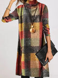 Fongt Autumn / Winter New Vintage Thickened French Cashmere Grinding Wool High Collar Long Sleeve Plaid Dress Direct