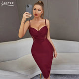 Summer Spaghetti Strap V Neck Bandage Dress Sexy Sleeveless Wine Red Lace Draped Night Club Evening Party Women Midi