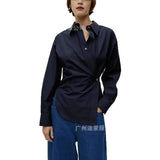 Fongt Women's Long-Sleeved Solid-Colored Shirt Design Feels Thin Waist