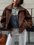 Fongt 2025 Women's Hot Sale Velvet Brown Loose Casual Jacket Jacket