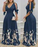 E-Commerce Ebay Women's Wear V Neckline Waist Printed Dress-Outfit