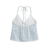 Fongt New Women's Fashion Design Hit The Color Stripe Hanging Neck Slings