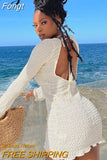 Summer Ruched Ruffle Sexy Y2K Clthes Lace Up Long Sleeve Backless Bodycon Mini Dresses For Women 2023 Outfit Club