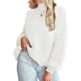 Fongt Women's Wear Sweater Fashion Women's Knit Jumper Solid Color Twisted Flower Turtleneck