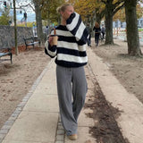Fongt Base Simple Stripe Bump Color Straight Casual Tying Home Pants 2025 New
