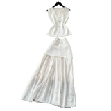 Fongt Fan Temperament Two Sets Of Summer High-End Sleeveless Knitting Top High-Waisted Splicing Bag Hip Skirt Suit