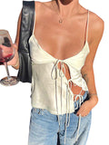 Female Satin Chic Tie Up Hollow Out Crop Top For Women Summer Spaghetti Strap Backless Slim Party Tank Tops Y2K Vest 20-Outfit