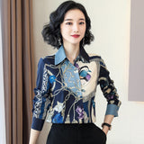Fongt Chinese Style Women's Silk Jacket Autumn New Print Mulberry Silk Shirt Loose Long-Sleeved Shirt-Outfit