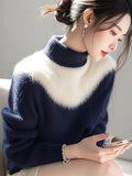 Fongt And White Imitation Sting Velvet Sweater Women 2025 Winter New High-End Feeling Super-Good-Looking Half-High Collar Top Knitted Shirt