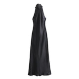 Fongt New Women's Fashion Hanging Neck Collar Silk Tatami Long Dress