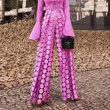 Fongt Temperament Round Piece Design Sense Tassel Hollow Out Embroidery High Waist Wide Leg Pants Spring 2024 New Straight Leg Pants-Outfit