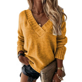 Fongt Women WISH Hot Style Women's Wear Fall And Winter New Solid Color V-Neck Knit