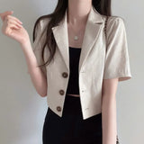 Fongt Version Of The Solid Color Short-Sleeved Cotton Tice Small Suit Woman 2025 Spring And Summer New Leisure Temperament Short Suit Coat