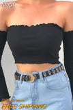 Sleeve Top Corset Top Women Off Shoulder T-Shirt New Year White Crop Top Fall Winter Sexy Solid Tees Streetwear Y2K