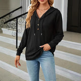 Fongt Autumn And Winter New Solid Color Hooded Buttons Loose Long-Sleeved Women's Clothing