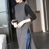 Fongt Autumn New Women's Knitted Women's Jacket Head Long Half-High Collar Open Fork Outside With Sweater Vest Vest Skirt