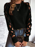 Fongt And Winter Sweater Women's Hollow Cloth Splicing Long-Sleeved Knitted Shirt Collar Coat