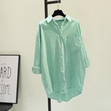 Fongt Vertical Stripe Medium Long Shirt Dress Women 2025 Spring And Autumn New Han Fan Art BF Style Casual