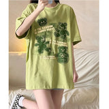 Fairy Bear Cute Graphic T Shirts Kawaii Clothes for Teens Light Green Apricot Cotton Tee Tops Oversized Summer Large