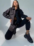 Fongt Solid Women's Dress Loose Waist Trousers Casual Long Sleeve Two Sets Single Buckle Coat Jacket Set