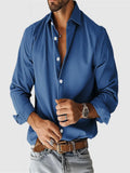 Fongt New Men's Shirt City Casual Collar Button Solid Color Men's Top