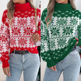Fongt Shooting Autumn And Winter Snowflake Pattern Lantern Long Sleeve High-Necked Collar Sweater Women's Christmas