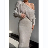 Fongt Gray Oblique Knitted Sexy Set Two-Piece