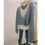 Fongt Folded Fake Two-Piece Top Female Hooded Temperament Knitted Sweater Lazy Style Design Sense Of Niche 2025 New