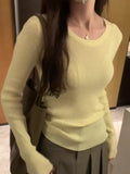 Round Collar Slim Long-Sleeved T-Shirt Girls Autumn And Winter New Beautiful Ins Knitted Blouse-Outfit