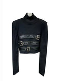 2024 Autumn High Street Stand Collar Long Sleeve Knitted T-shirt Women's Belt Multi Button Design Sweater Pullover TH5305-Outfit