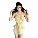 Fongt Spring And Summer New Women's Sexy Hottie Irregular Design Lotus Folded Back Sleeveless Top