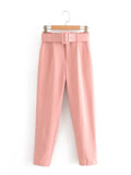 Fongt 2025 New 褶皱 Multi-Colored Harun Pants Casual Solid-Colored Small-Footed Women's Trousers Belt