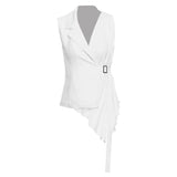 Fongt New Splicing Fold Design Irregular Hem Can Be Buckled Buckle Top Vest Coat Female QD780